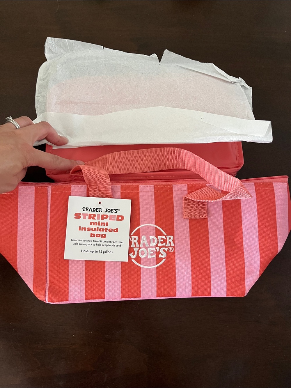 Trader Joe's Striped Mini Insulated Bag - Coral Pink 2026 summer designs